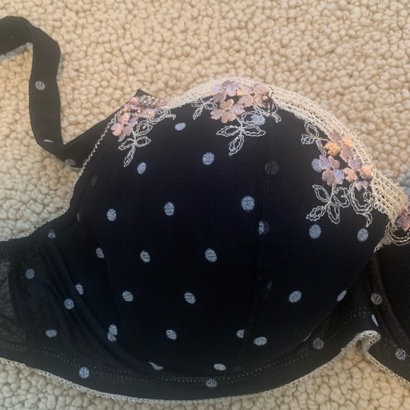 Black Floral Sexy Feminine Pretty FeLiNa  Underwire Lightly Padded Bra 34D - Picture 5 of 14